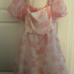 Pink and White Puff Sleeve Dress